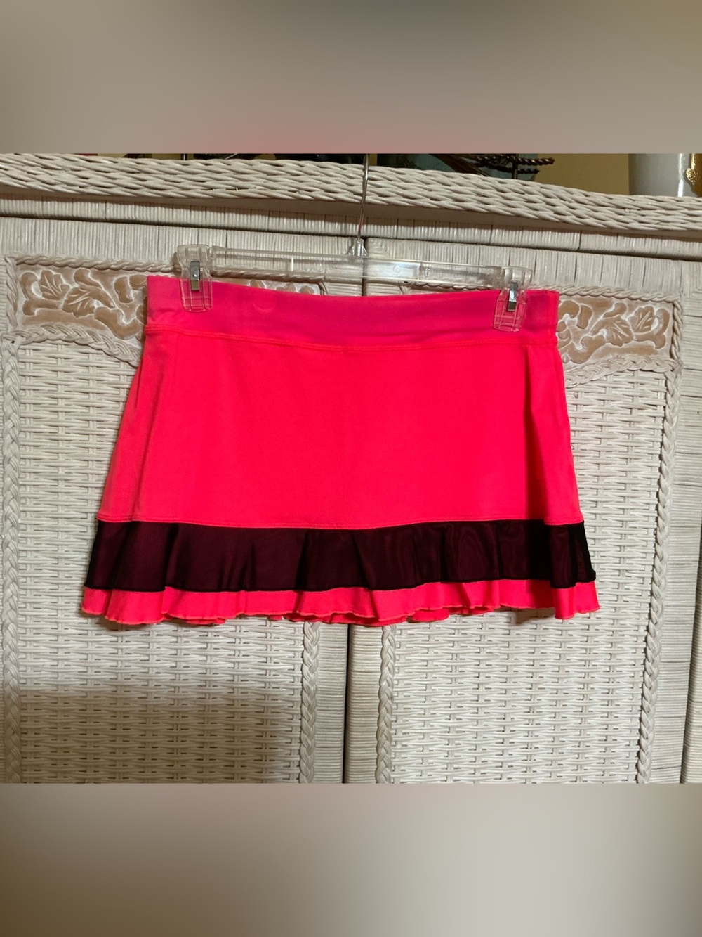 Neon Pink Mini Skirt with Black Ruffle Trim